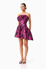 Holly Asymmetrical Mini Dress in Pink & Black Floral
