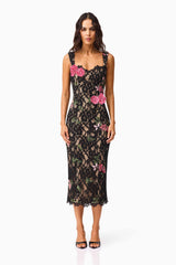 Morgaine Lace Midi Dress in Black