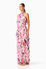 Solene Halter Gown in Pink Floral