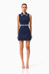Melody Jacquard Mini Dress in Blue