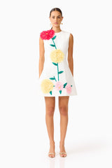 Buttercup Embroidered Mini Dress in Ivory