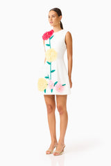 Buttercup Embroidered Mini Dress in Ivory