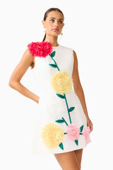 Buttercup Embroidered Mini Dress in Ivory