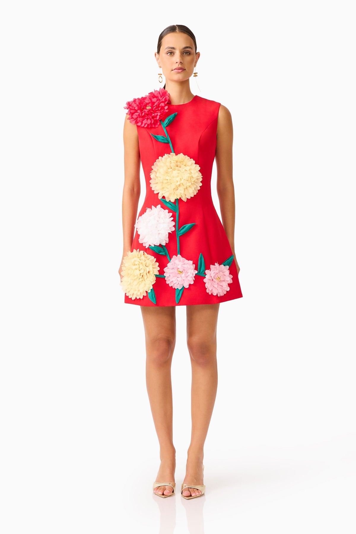 Buttercup Embroidered Mini Dress in Red
