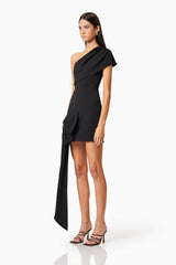 Jamie One Shoulder Mini Bow Dress In Black