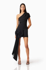 Jamie One Shoulder Mini Bow Dress In Black