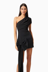 Jamie One Shoulder Mini Bow Dress In Black