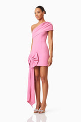 Jamie One Shoulder Mini Bow Dress In Pink