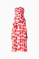 Melia Tiered Gown in Pink & Red Floral