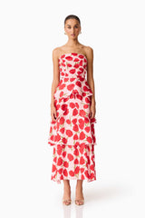 Melia Tiered Gown in Pink & Red Floral