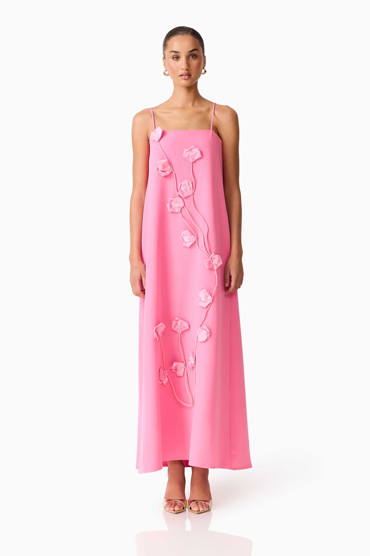 Nolana Floral Applique Gown in Pink