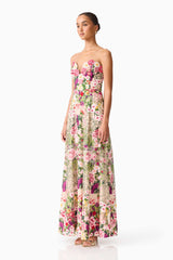 Flora Strapless Gown in Pink & Green Floral