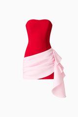 June Strapless Mini Dress in Red & Pink