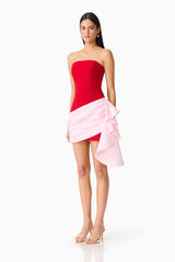 June Strapless Mini Dress in Red & Pink