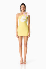 Hope One Shoulder Mini Dress in Yellow