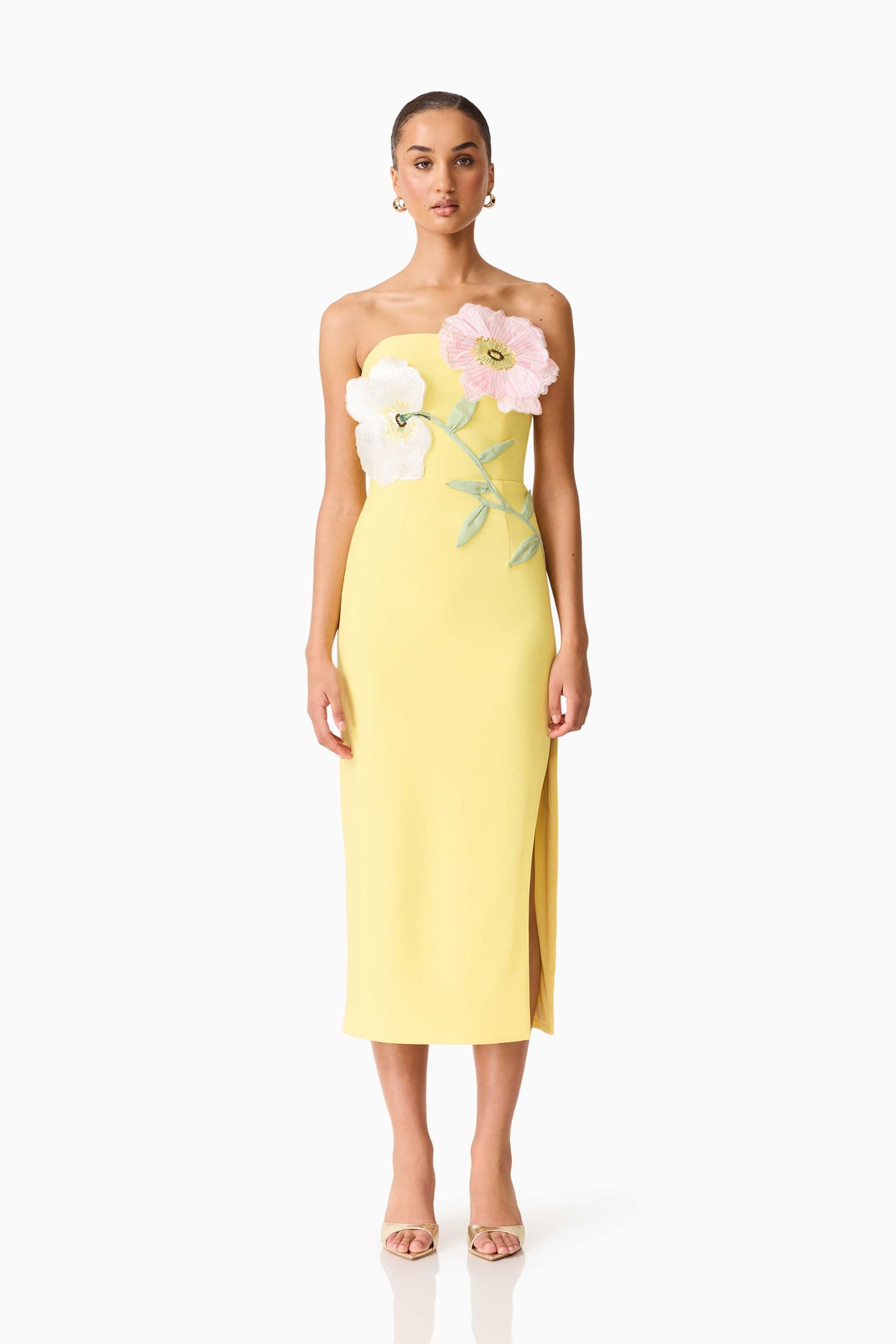 Hope Strapless Midi Dress in Yellow