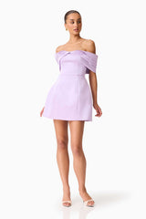 Hope Off the Shoulder Mini Dress in Purple
