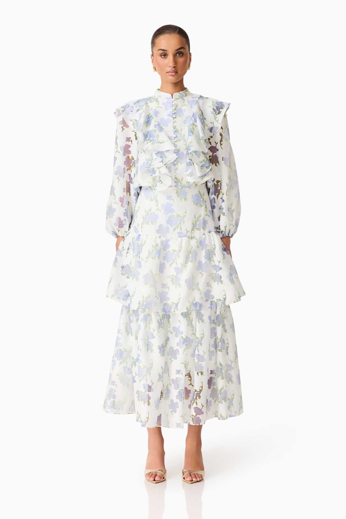 Cleo Top & Skirt Set in White & Blue Floral