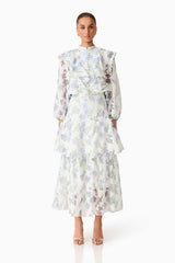 Cleo Top & Skirt Set in White & Blue Floral