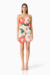 Solara Strapless Mini Dress in Pink Floral