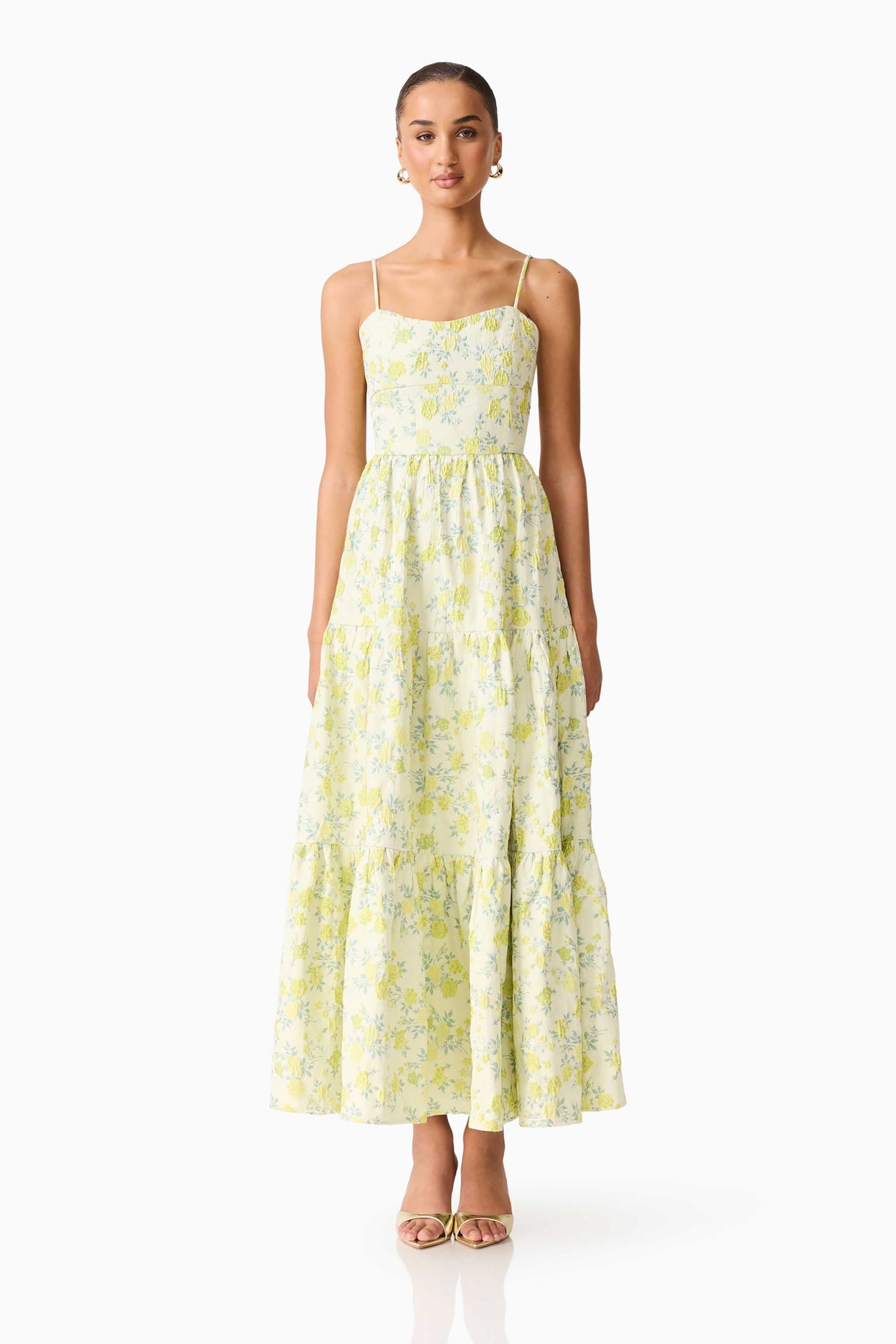 Posey Jacquard Gown in Green Floral
