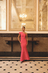 Opline One Shoulder Gown in Hot Pink
