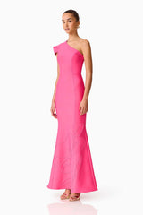 Opline One Shoulder Gown in Hot Pink