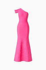 Opline One Shoulder Gown in Hot Pink