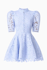 Lacy Puff Sleeve Mini Dress in Powder Blue