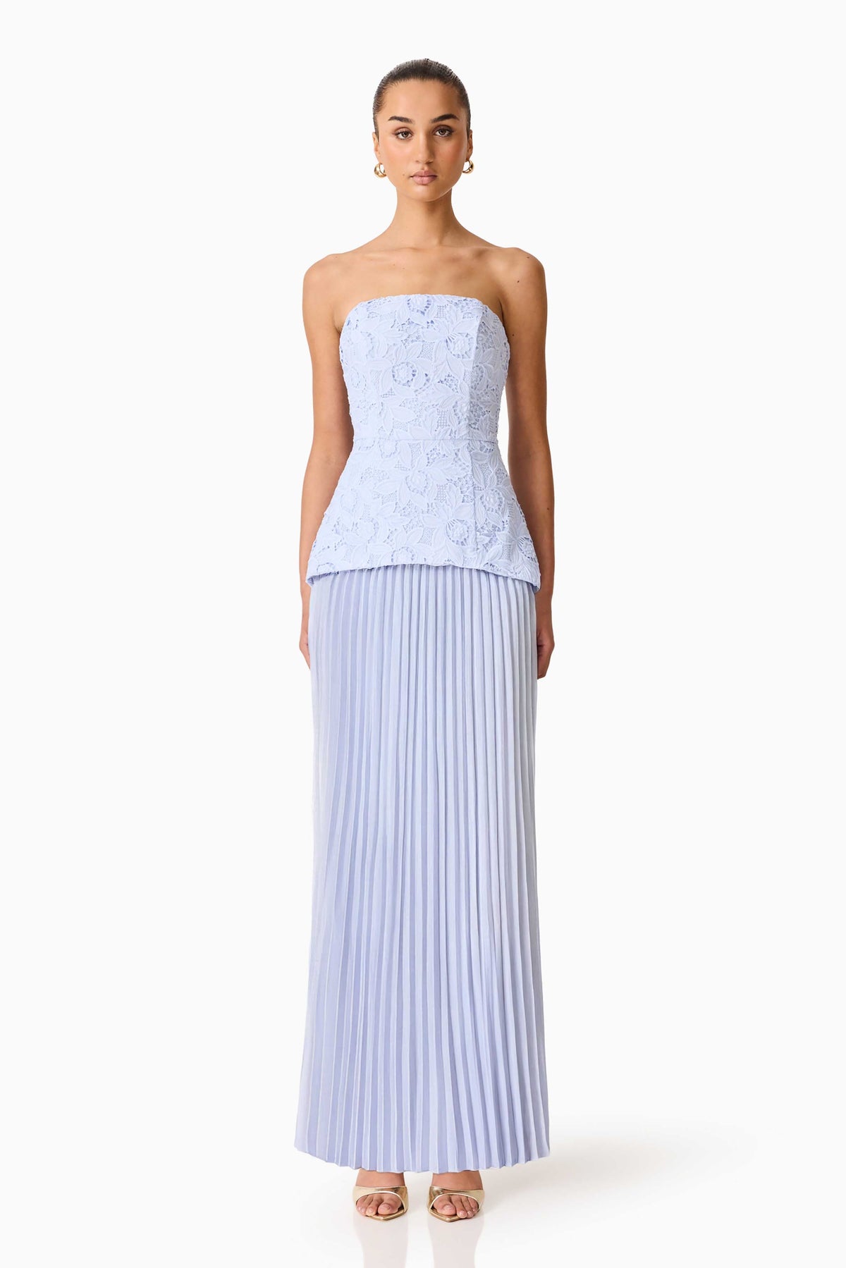 Lacy Strapless Gown in Powder Blue