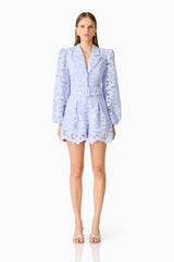 Lacy Long Sleeve Playsuit in Powder Blue