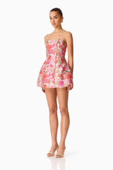 Floralie Strapless Mini Dress in Pink Floral