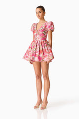 Floralie Short Sleeve Mini Dress in Pink Floral