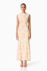 Zaria Sleeveless Gown in Yellow Floral