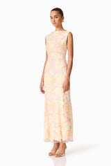 Zaria Sleeveless Gown in Yellow Floral