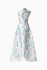 Lavina Asymmetrical Gown in Green & Purple Floral