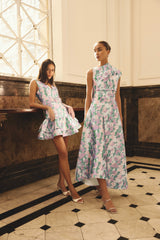 Lavina Asymmetrical Gown in Green & Purple Floral