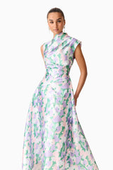 Lavina Asymmetrical Gown in Green & Purple Floral