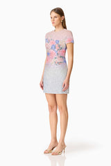 Lurea Short Sleeve Mini Dress in Pink Floral