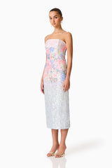 Lurea Strapless Midi Dress in Pink Floral