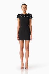 Dali Floral Applique Mini Dress in Black