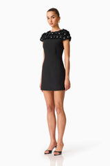 Dali Floral Applique Mini Dress in Black