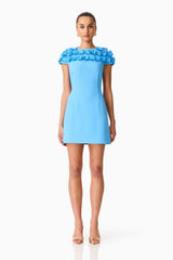 Dali Floral Applique Mini Dress in Blue