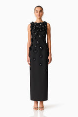 Dali Floral Applique Gown in Black