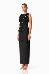 Dali Floral Applique Gown in Black