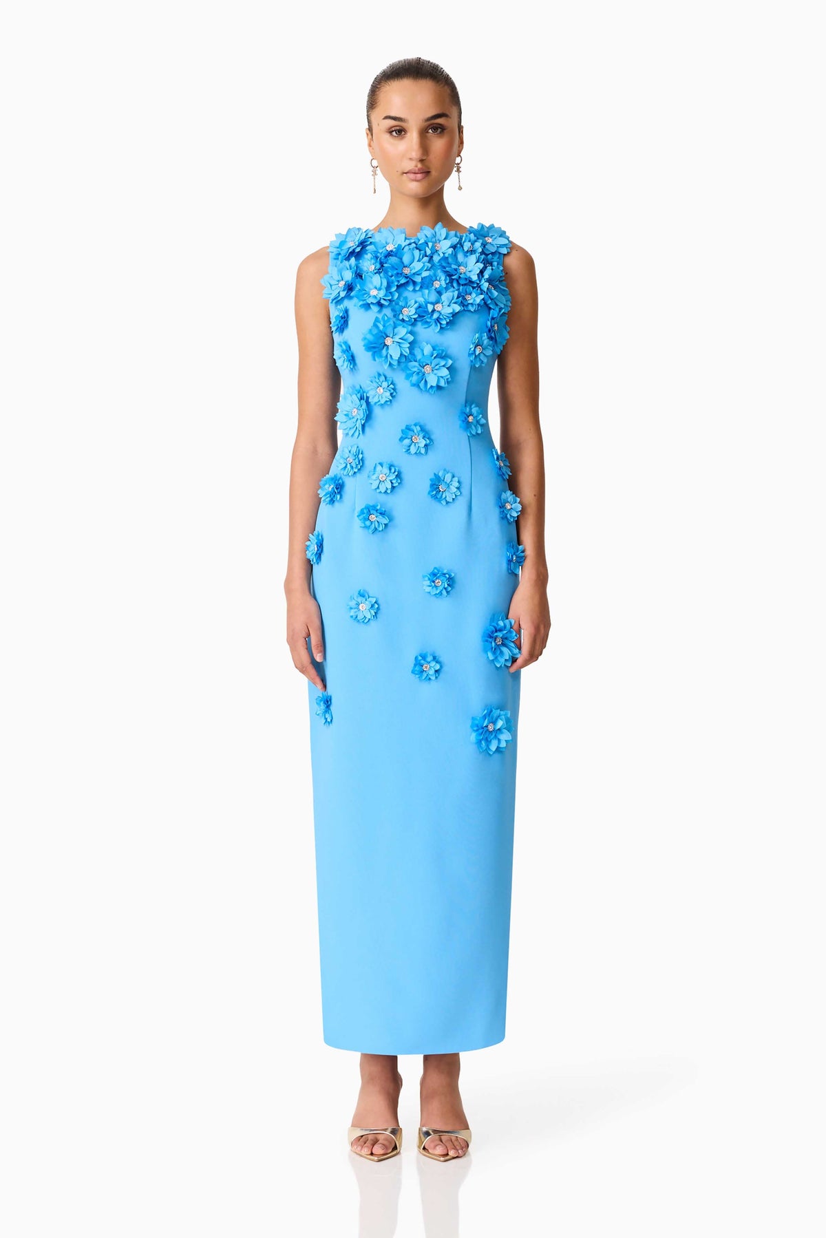 Dali Floral Applique Gown in Blue