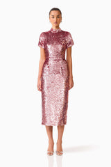 Alissa Sequin Midi Dress in Pink