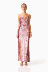 Alissa Sequin Strapless Gown in Pink