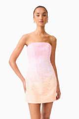 Lumira Sequin Lace Mini Dress in Pink Ombre