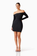 Katlyn Off The Shoulder Mini Dress in Black